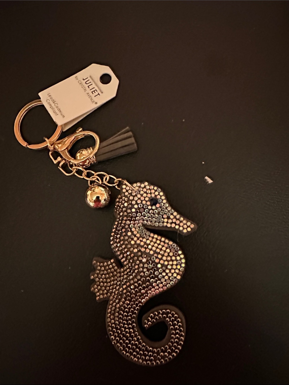 Juliet by Crystal Avenue Rhinestone‎ Seahorse Tassel Keychain Gold Tone